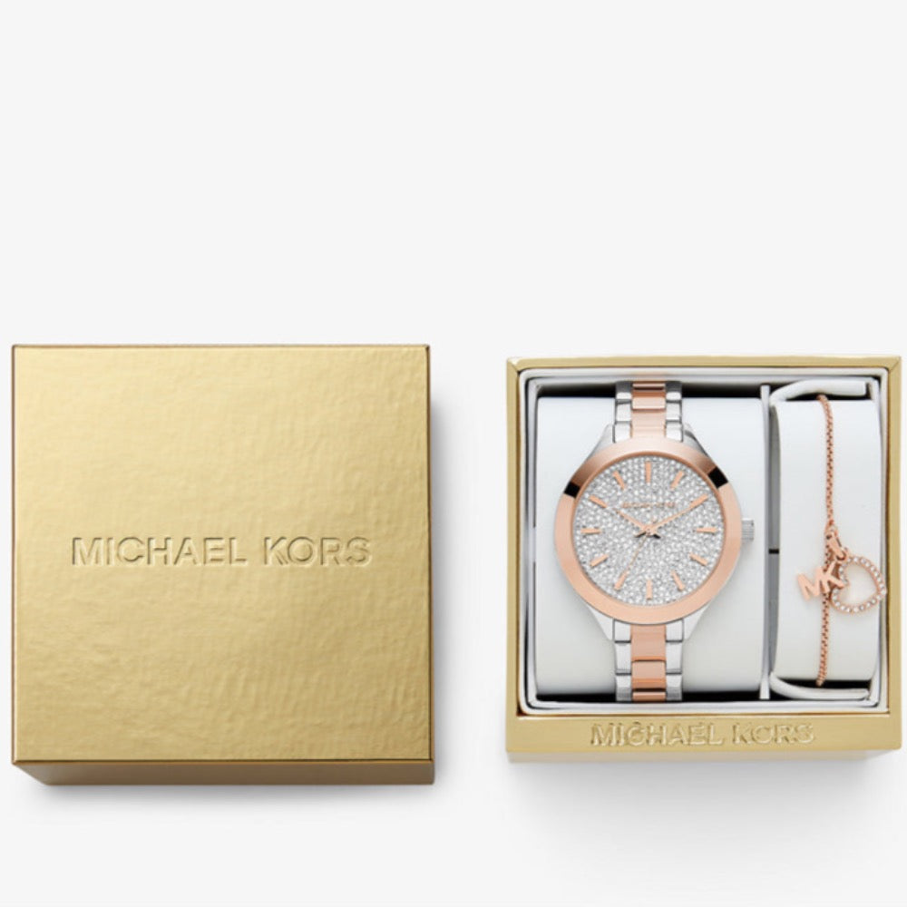 Michael Kors - Pavé Two-Tone Watch and Heart Bracelet Set