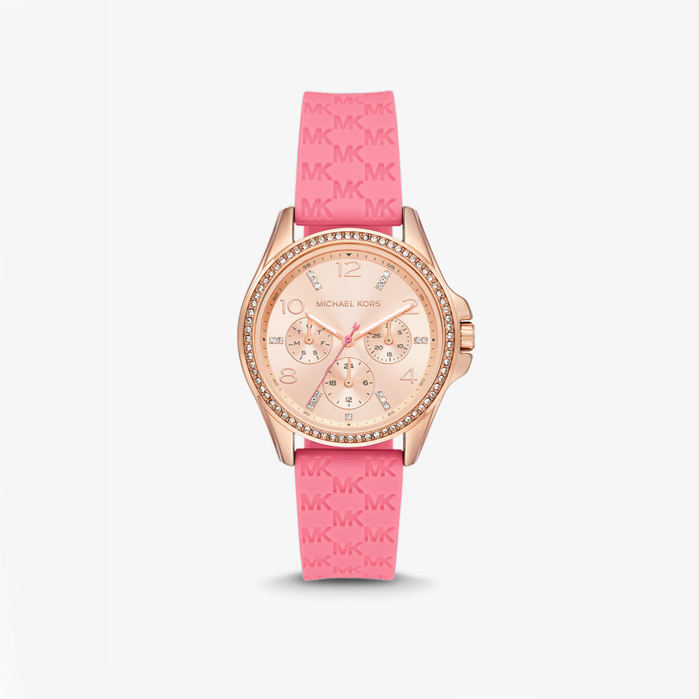 Michael Kors - Mini Pilot Pavé Rose Gold-Tone And Logo Silicone Watch