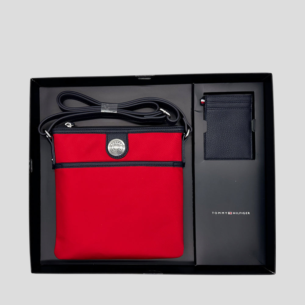 Tommy Hilfiger Handbag For Women Red Crossbody & Card Holder Gift Set