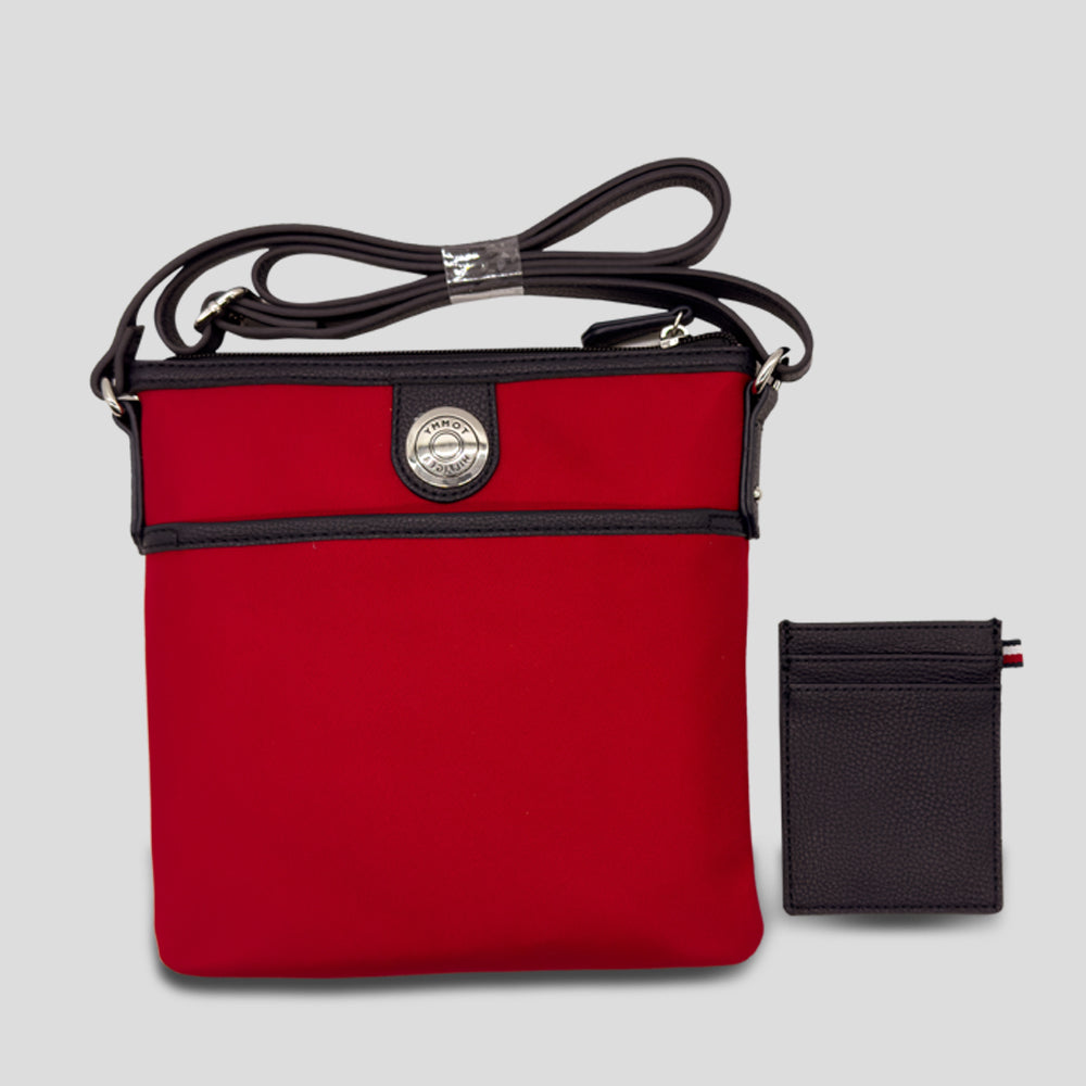 Tommy Hilfiger Handbag For Women Red Crossbody & Card Holder Gift Set